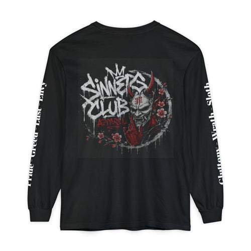 Sinners Club Graphic Long Sleeve Tee — Gothic Demonic Skull Streetwear