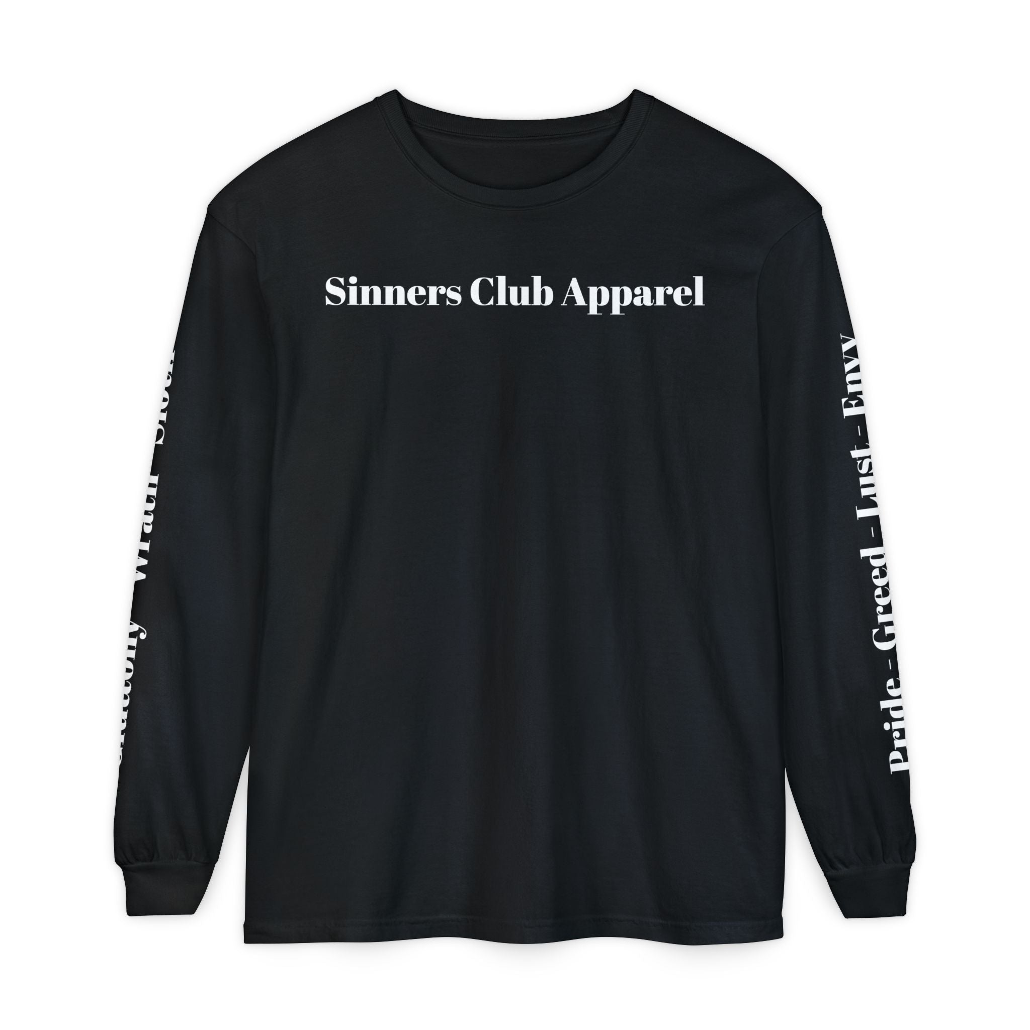 Sinners Club Graphic Long Sleeve Tee — Gothic Demonic Skull Streetwear